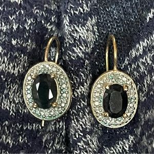 Gold plated sterling silver (925) earrings with deep blue synthetic sapphires